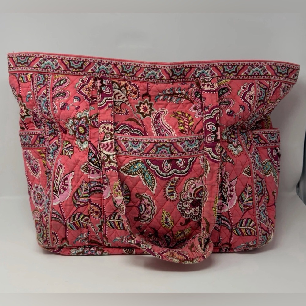 Vera Bradley Call Me Coral Large Zip Tote Pink Floral Paisley READ DESCRIPTION